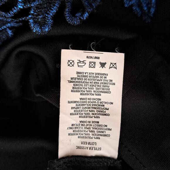 CACHE Floral Lace Sheath Dress Size 4 Black Metallic Blue Mesh Cocktail Party - Picture 9 of 9